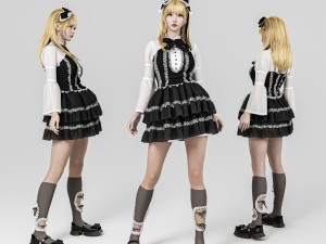 A blonde girl in a Lolita dress 3D Model