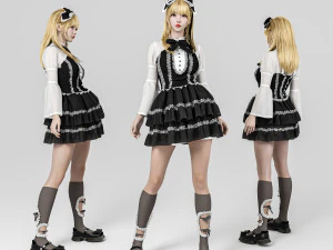 穿着洛丽塔连衣裙的金发女孩 3D 模型