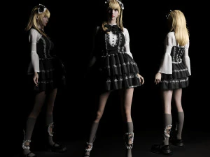 Uma garota loira com um vestido Lolita Modelo 3D