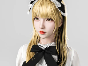 Uma garota loira com um vestido Lolita Modelo 3D