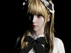 Uma garota loira com um vestido Lolita Modelo 3D