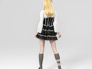 Uma garota loira com um vestido Lolita Modelo 3D