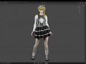 Uma garota loira com um vestido Lolita Modelo 3D