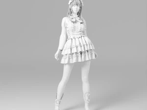 Uma garota loira com um vestido Lolita Modelo 3D