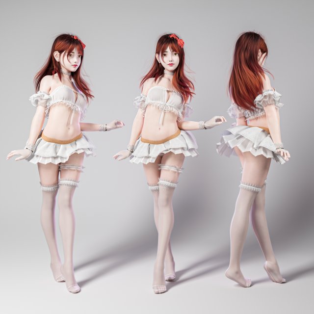 Red hair sexy girl in Lace Suit Modèle 3D .c4d .max .obj .3ds .fbx .stl .blend 