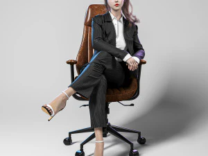 महिला व्यवसाय कार्यालय में बैठी 3D मॉडल