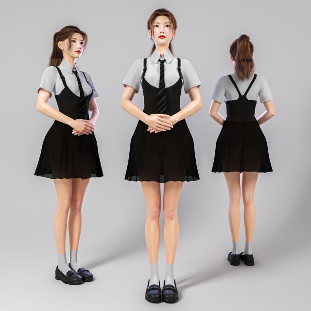 Woman Waitress Standing 3D Model .c4d .max .obj .3ds .fbx .stl .blend 
