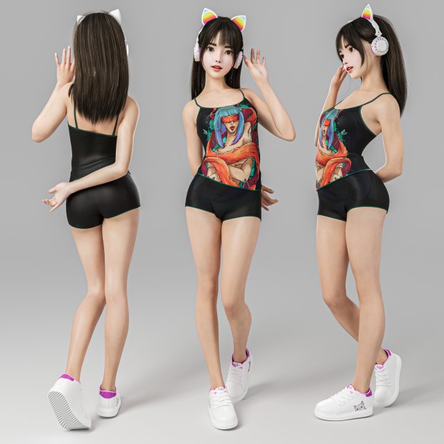A lovely girl with a greet Modelo 3D .c4d .max .obj .3ds .fbx .stl .blend 