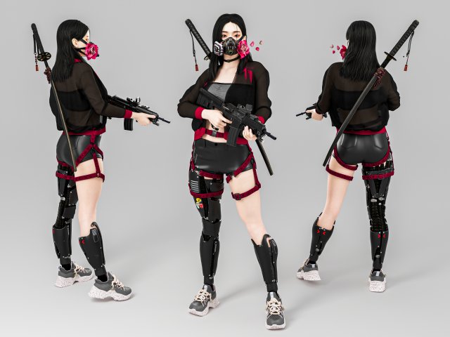 Fully armed female warrior standing 3D-Modell .c4d .max .obj .3ds .fbx .stl .blend 