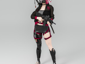 Fully armed female warrior standing 3D-Modell