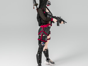 Fully armed female warrior standing 3D-Modell