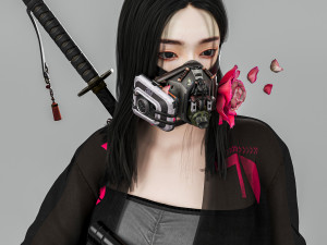 Fully armed female warrior standing 3D-Modell