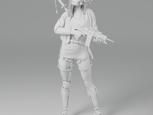 Fully armed female warrior standing 3D-Modell