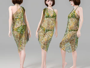 Kobieta letni strój oparty o ścianę Model 3D