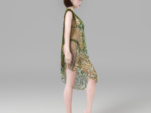 Woman Summer Outfit leaning against the wall 3D Model