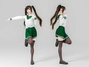 Female students in cute poses 3D Model