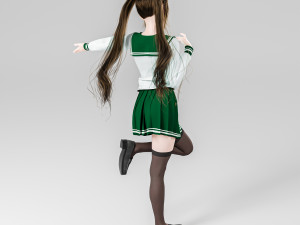 Female students in cute poses 3D Model
