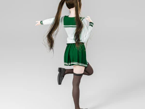 Female students in cute poses 3D Model