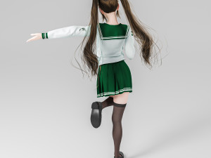 Female students in cute poses 3D Model