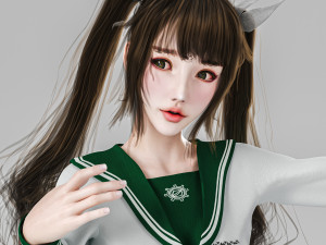 Female students in cute poses 3D Model