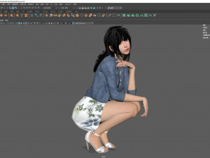 Squatting girl looking 001 3D मॉडल