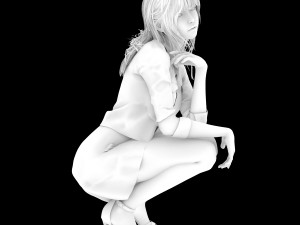 Squatting girl looking 001 3D मॉडल
