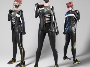 Женщина в повседневной одежде стоит в позе 001 3D Модель