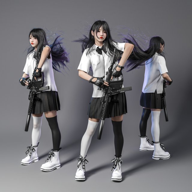 Cute girl in JK with posing 3D Model .c4d .max .obj .3ds .fbx .stl .blend 