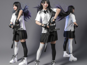 Cute girl in JK with posing 3D Model