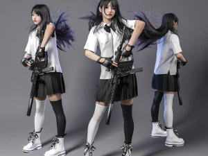 Linda garota em JK posando Modelo 3D