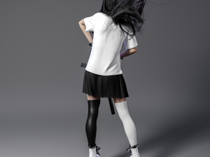 Cute girl in JK with posing 3D Model