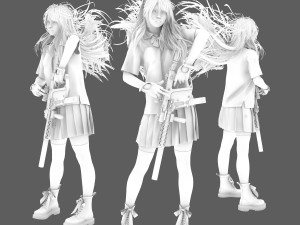 Cute girl in JK with posing 3D Model