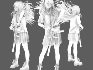 Cute girl in JK with posing 3D Model