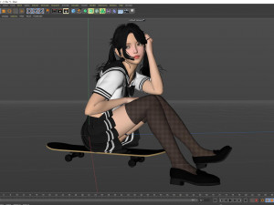 A cute girl in jK sitting on the skateboard 3D-Modell