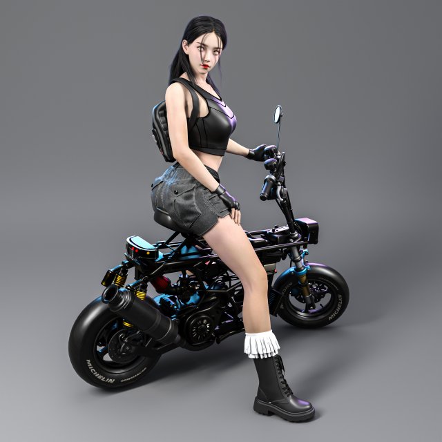 Motorcycle Girl 001 3D 模型 .c4d .max .obj .3ds .fbx .stl .blend