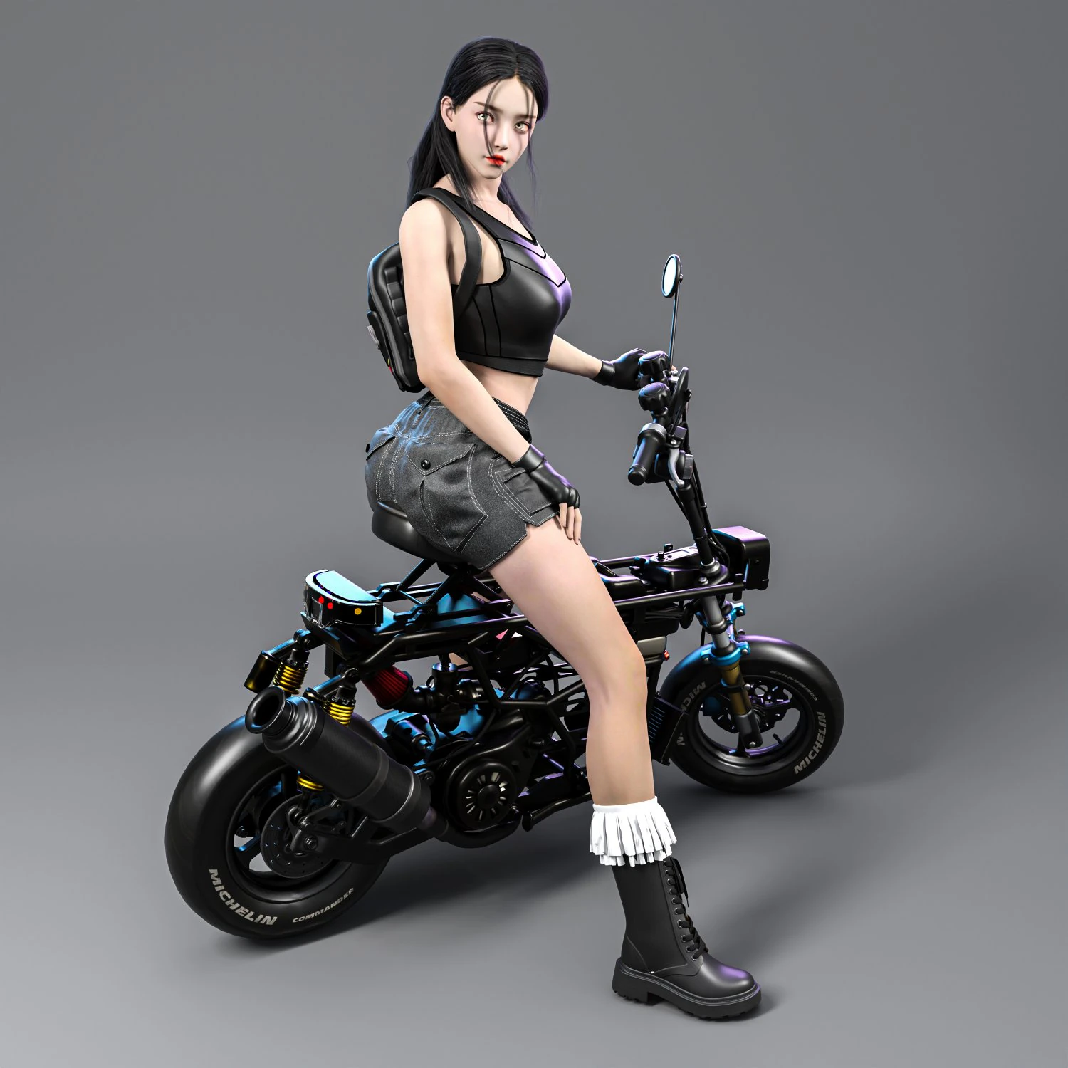 Motorcycle Girl 001 3D Model .c4d .max .obj .3ds .fbx .stl .blend 
