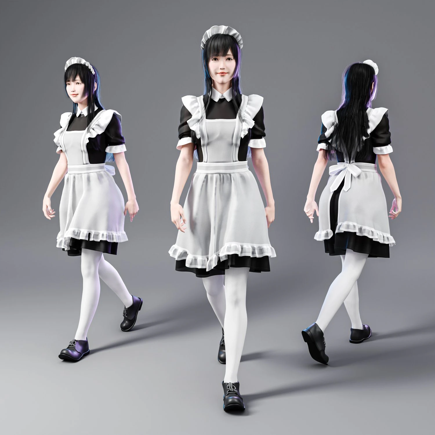 Maid walking 001 3D Model .c4d .max .obj .3ds .fbx .stl .blend 