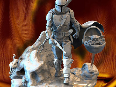 The Mandalorian and Baby Yoda Modelo de Impressão 3D