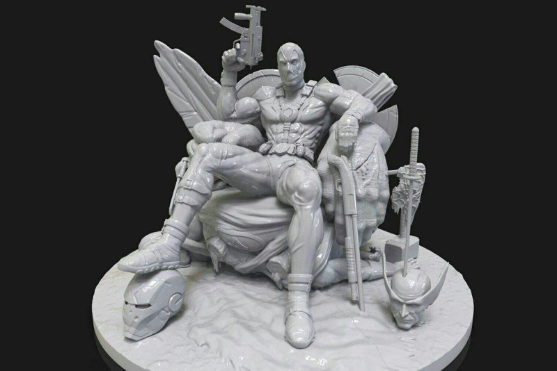 Deadpool on Throne 3D 打印模型 .c4d .max .obj .3ds .fbx .stl .blend