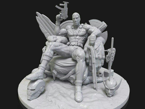 Deadpool on Throne Model Cetak 3D