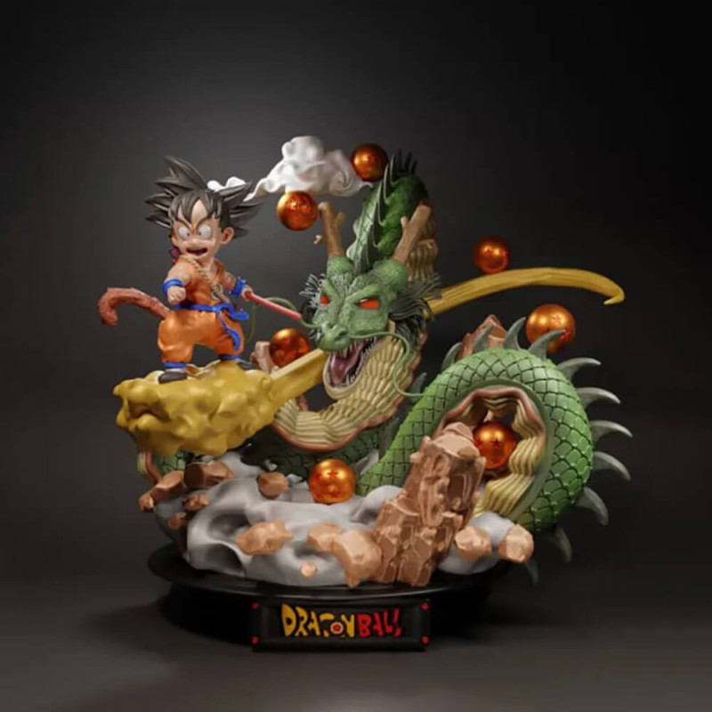 Kid Goku and Shenlong - Dragon Ball 3D Baskı Modeli .c4d .max .obj .3ds .fbx .stl .blend 