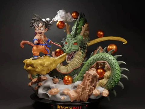 キッド悟空と神龍 - ドラゴンボール 3Dプリントモデル