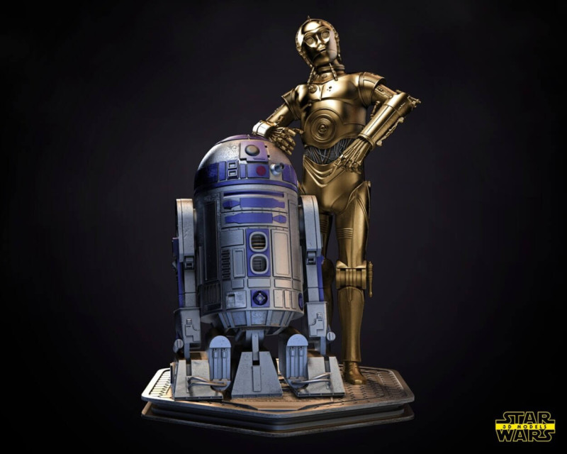 R2D2 and C3PO - Star Wars 3D Принт Модель .c4d .max .obj .3ds .fbx .stl .blend