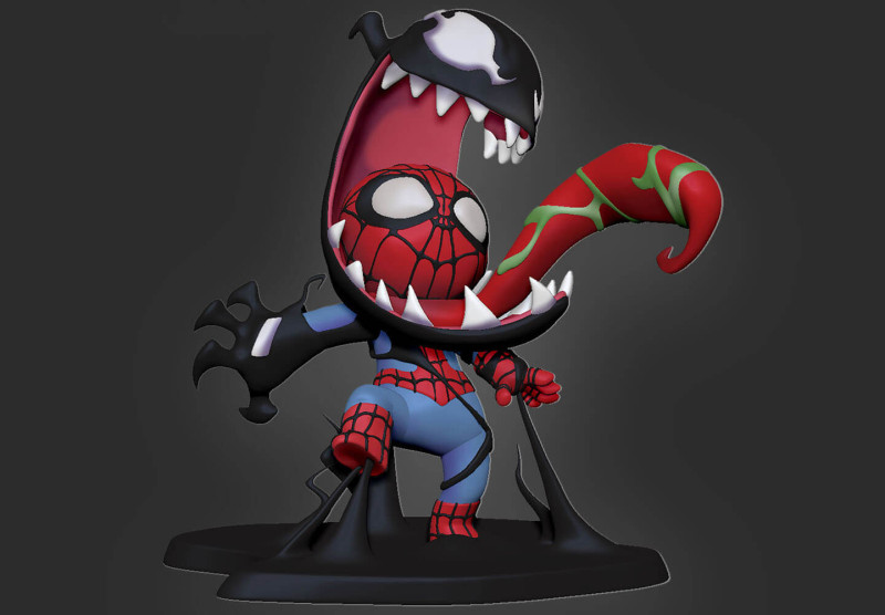 Venom Take Over Spiderman Chibi 3D Baskı Modeli .c4d .max .obj .3ds .fbx .stl .blend 
