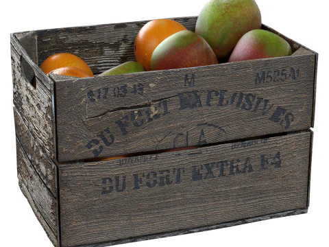 Старый деревянный ящик с фруктами 3D Модель