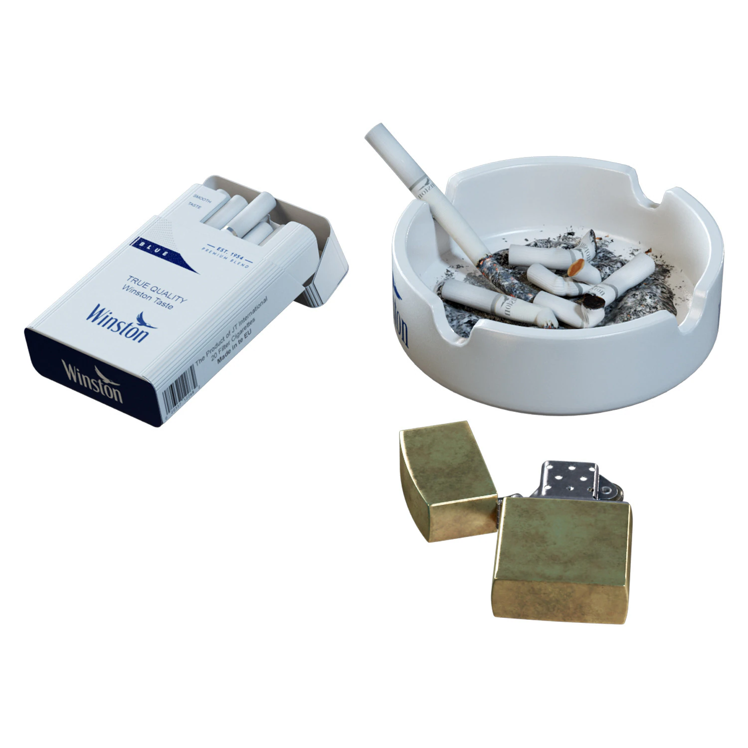 Ashtray Set 3D Model .c4d .max .obj .3ds .fbx .stl .blend 