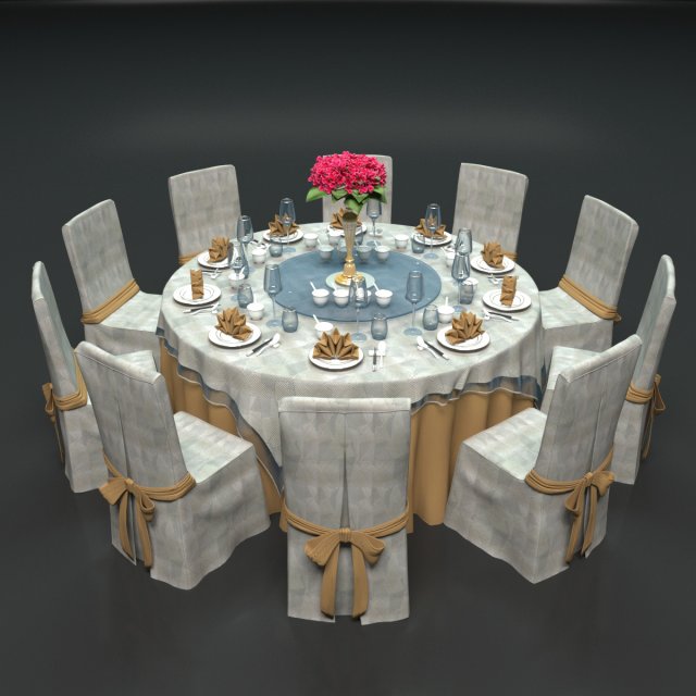 Banquet Dinner Table 3D Model .c4d .max .obj .3ds .fbx .stl .blend 