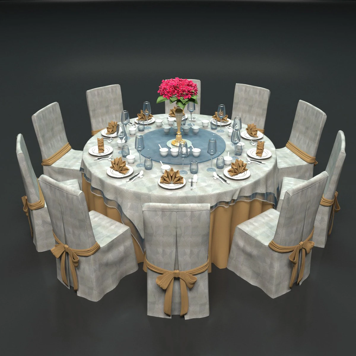 Mesa de jantar para banquete Modelo 3D .c4d .max .obj .3ds .fbx .stl .blend 