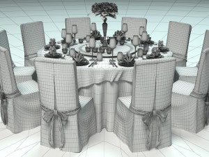 Banquet Dinner Table 3D Model