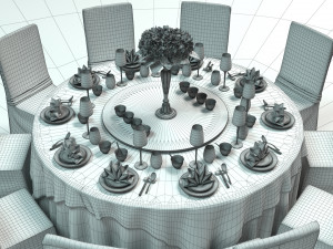 Banquet Dinner Table 3D Model
